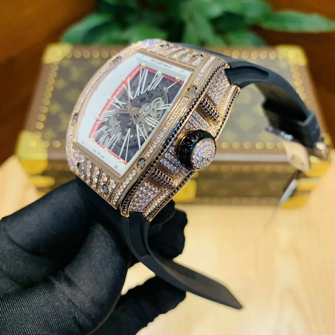 Richard Mille RM 023 Replica, Rose Gold Diamond-Set Case Skeleton Dial Black Rubber Strap Luxury Automatic Sports Wristwatch Right View