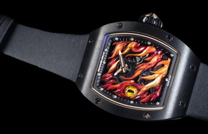 Richard Mille RM 26-02 Replica Black Case Flame Dragon Eye Skeleton Dial Luxury Sports Wristwatch Dial Detail 3