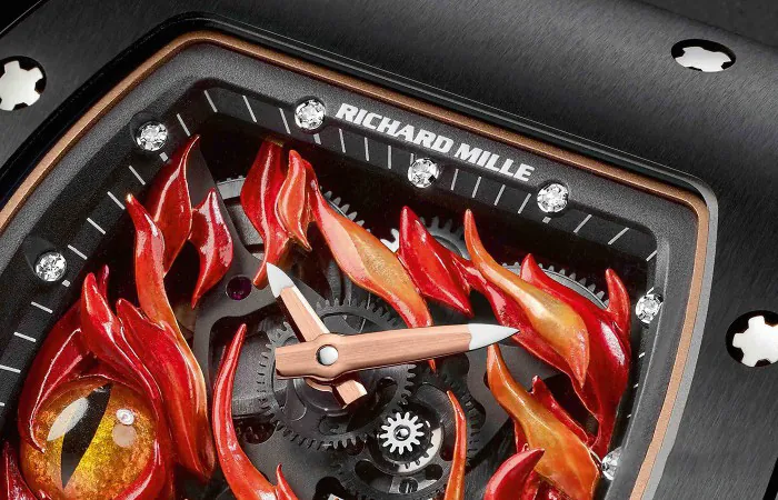 Richard Mille RM 26-02 Replica Black Case Flame Dragon Eye Skeleton Dial Luxury Sports Wristwatch Dial Detail 4