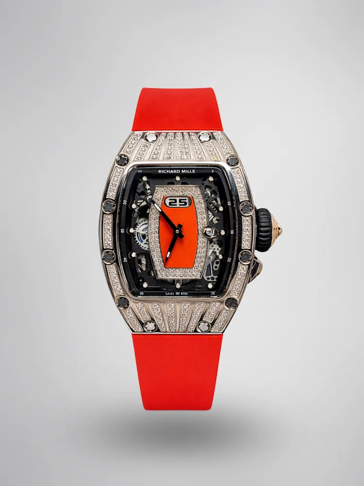 Richard Mille RM 037 Replica Diamond-Set Case  Red Rubber Strap Luxury Ladies Wristwatch First Image
