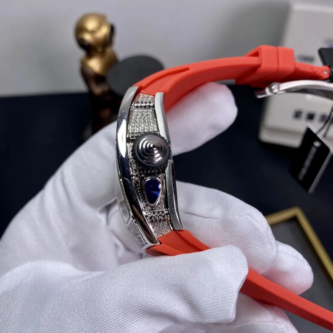 Richard Mille RM 037 Replica Diamond-Set Case  Red Rubber Strap Luxury Ladies Wristwatch Left View