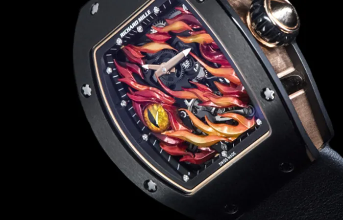Richard Mille RM 26-02 Replica Black Case Flame Dragon Eye Skeleton Dial Luxury Sports Wristwatch Dial Detail 2