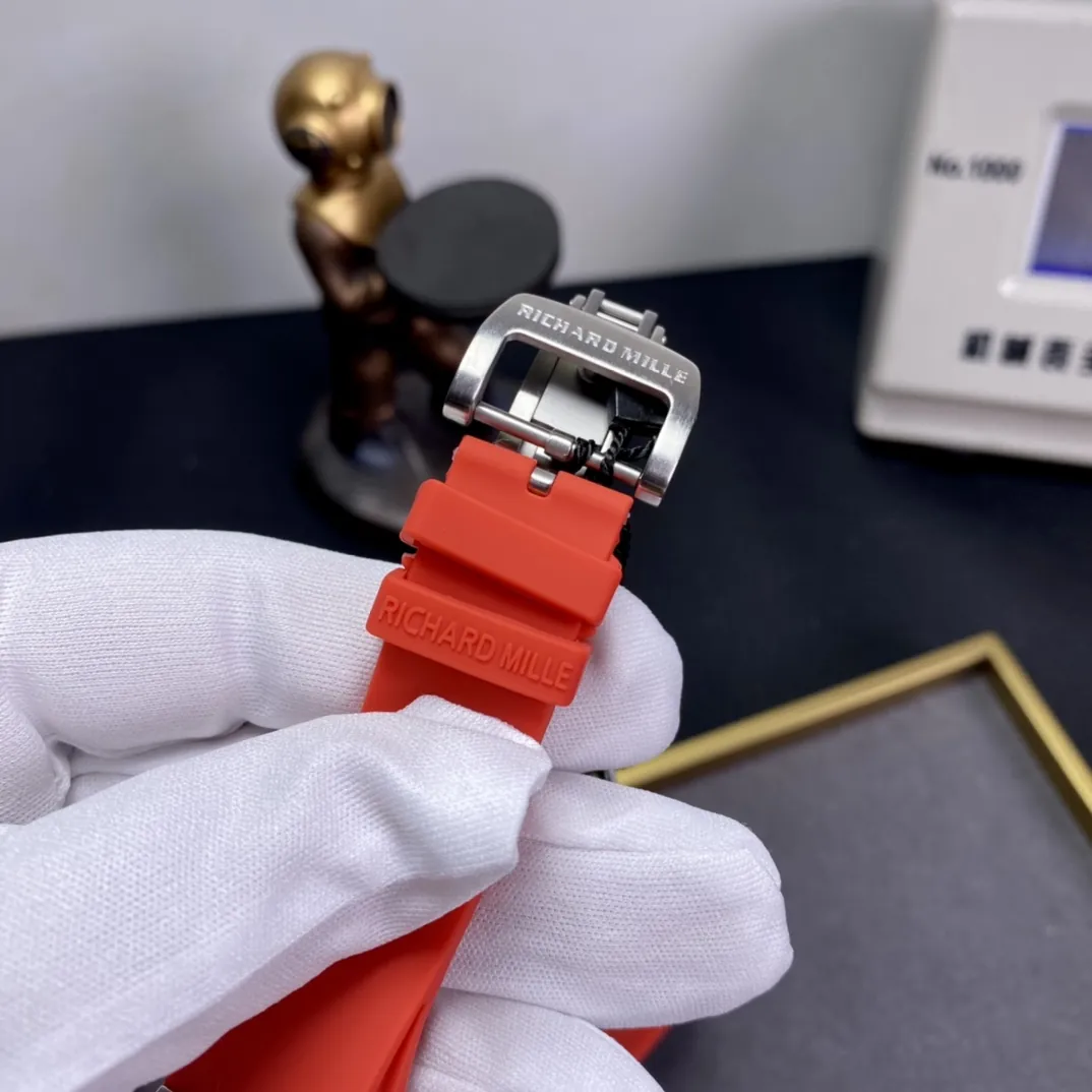 Richard Mille RM 037 Replica Diamond-Set Case  Red Rubber Strap Luxury Ladies Wristwatch Clasp Detail 1