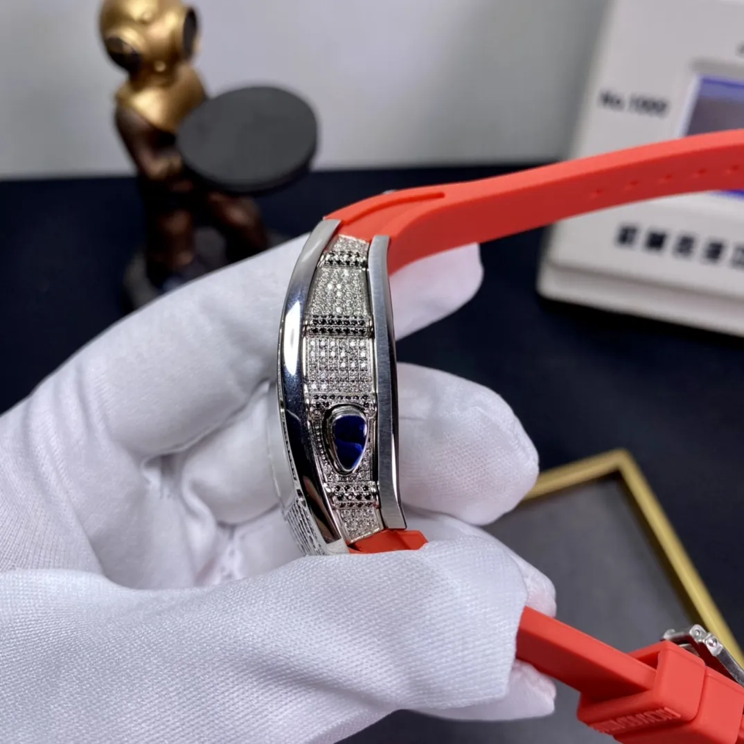 Richard Mille RM 037 Replica Diamond-Set Case  Red Rubber Strap Luxury Ladies Wristwatch Right View