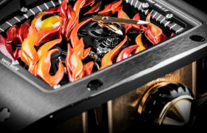 Richard Mille RM 26-02 Replica Black Case Flame Dragon Eye Skeleton Dial Luxury Sports Wristwatch Dial Detail 5