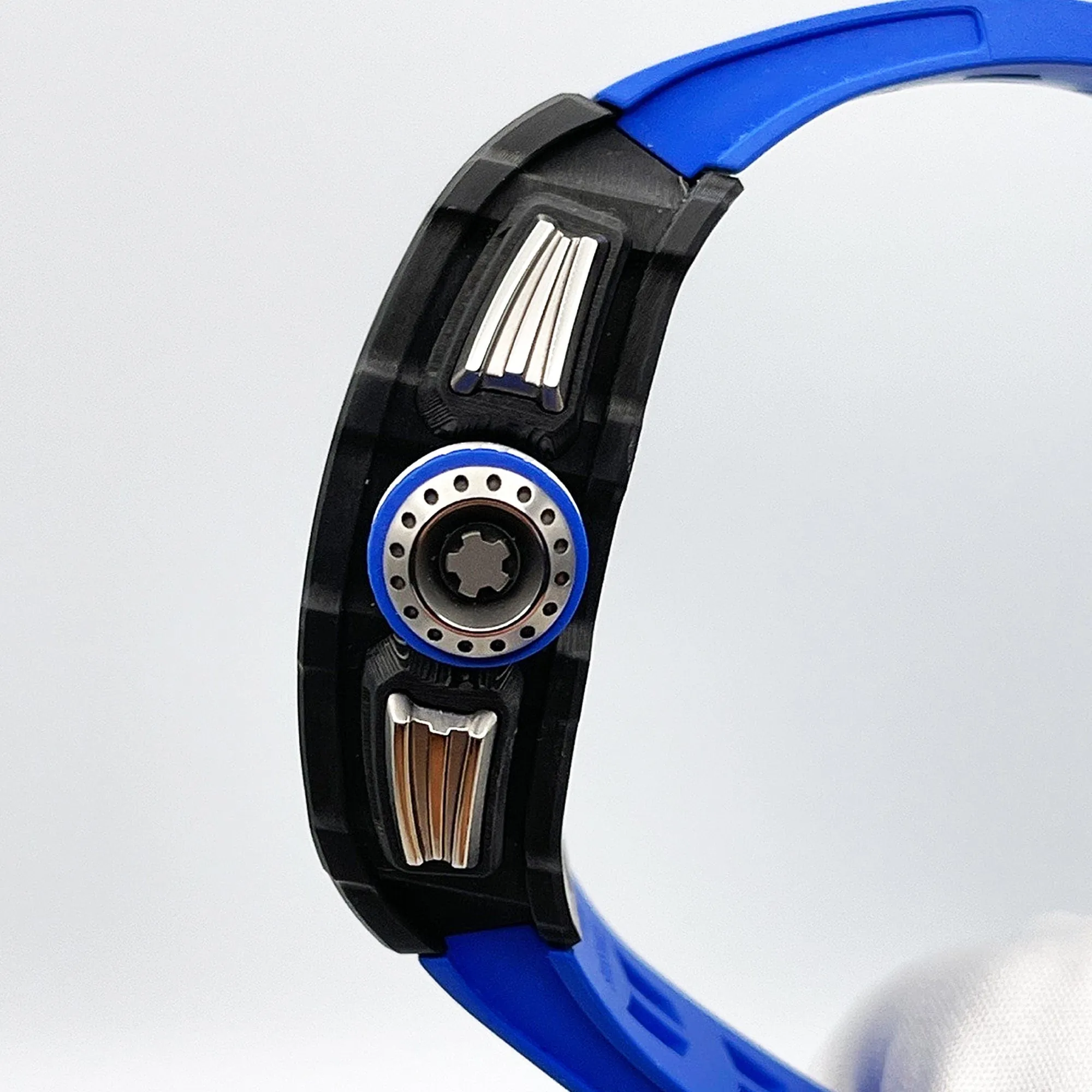 Richard Mille RM 11-04 Replica Skeleton Dial Blue Rubber Strap Luxury Sports Watch Left View