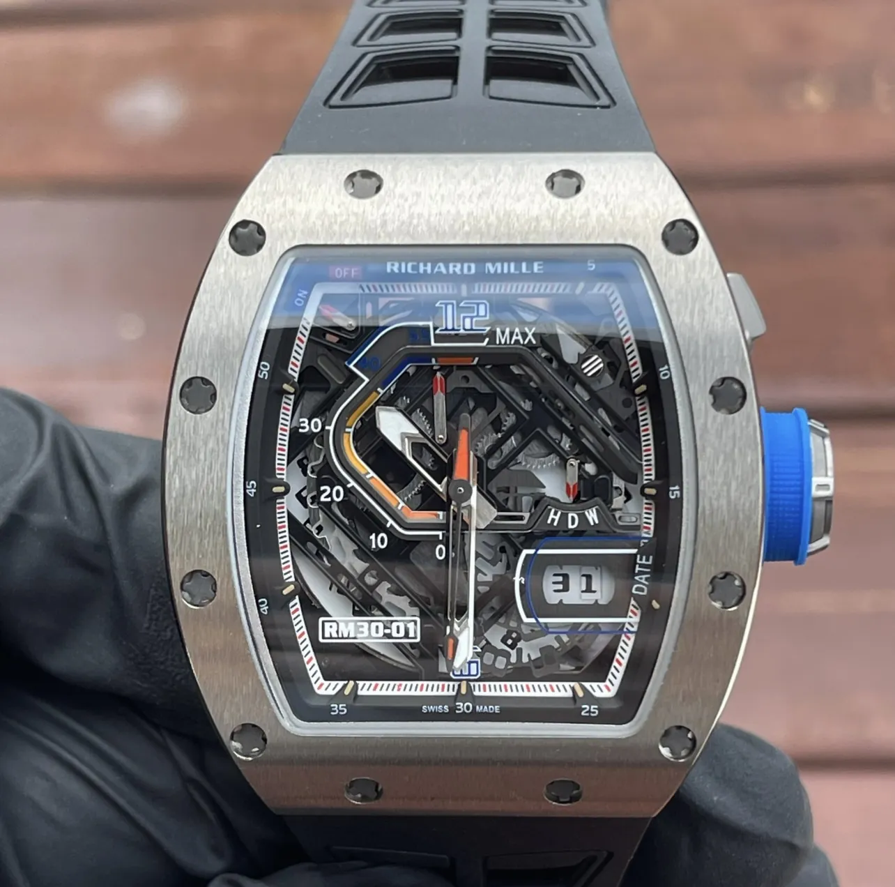 Richard Mille RM 30-01 Replica Skeleton Dial Black Rubber Strap Luxury Sports Wristwatch Front View 2
