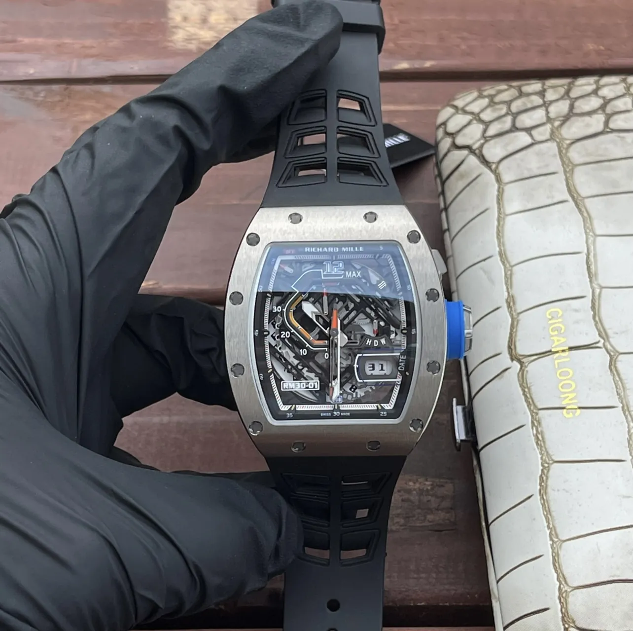 Richard Mille RM 30-01 Replica Skeleton Dial Black Rubber Strap Luxury Sports Wristwatch Front View 1