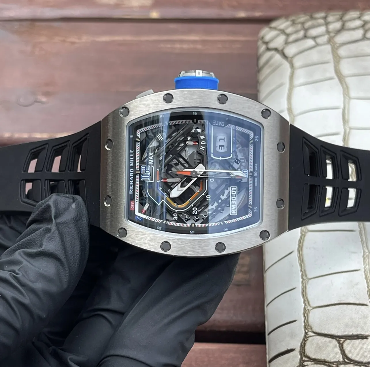 Richard Mille RM 30-01 Replica Skeleton Dial Black Rubber Strap Luxury Sports Wristwatch Overall Image 3