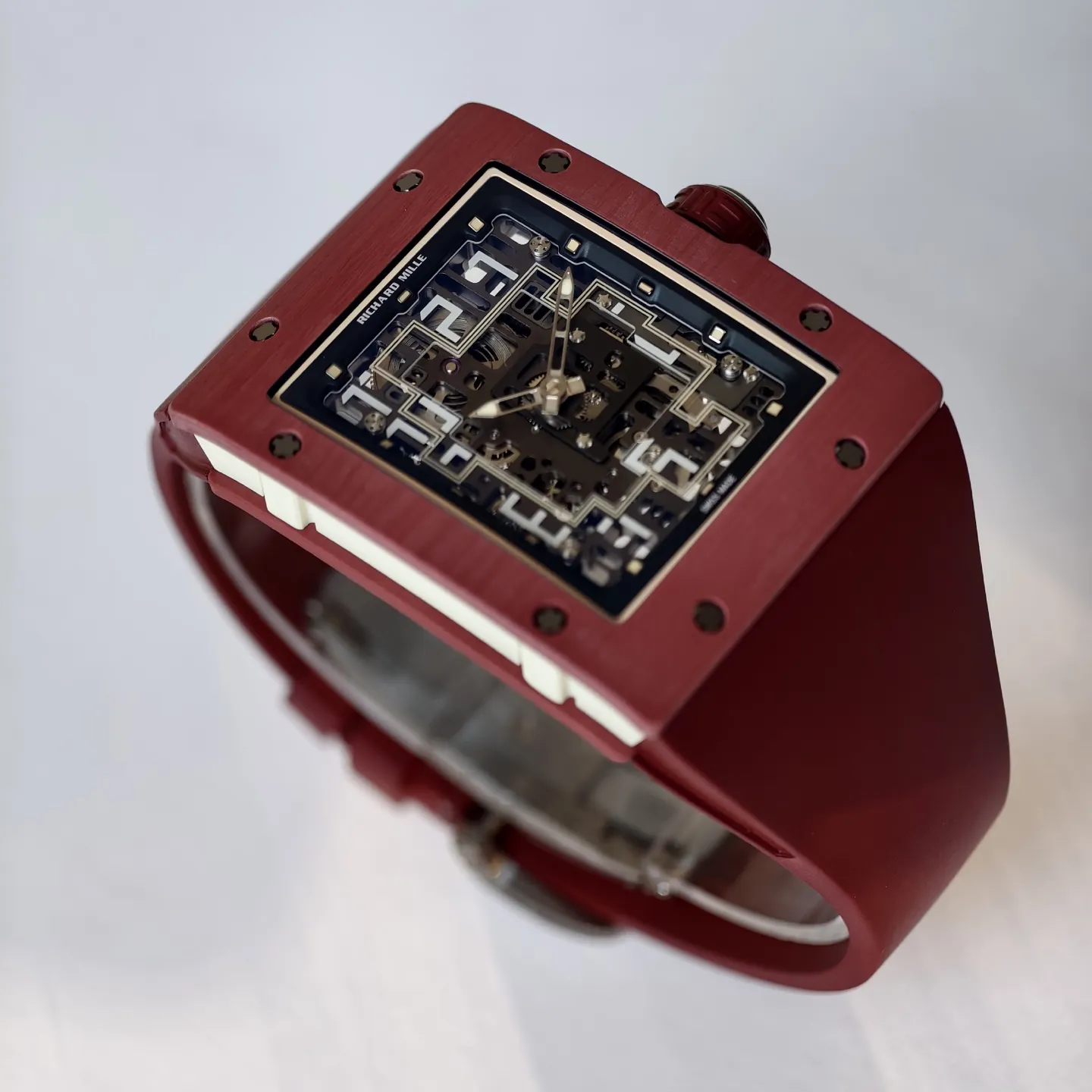 UMI Richard Mille RM 16-02 Terracotta Quartz TPT Skeleton Red Rubber Strap Replica Watch Side View 1