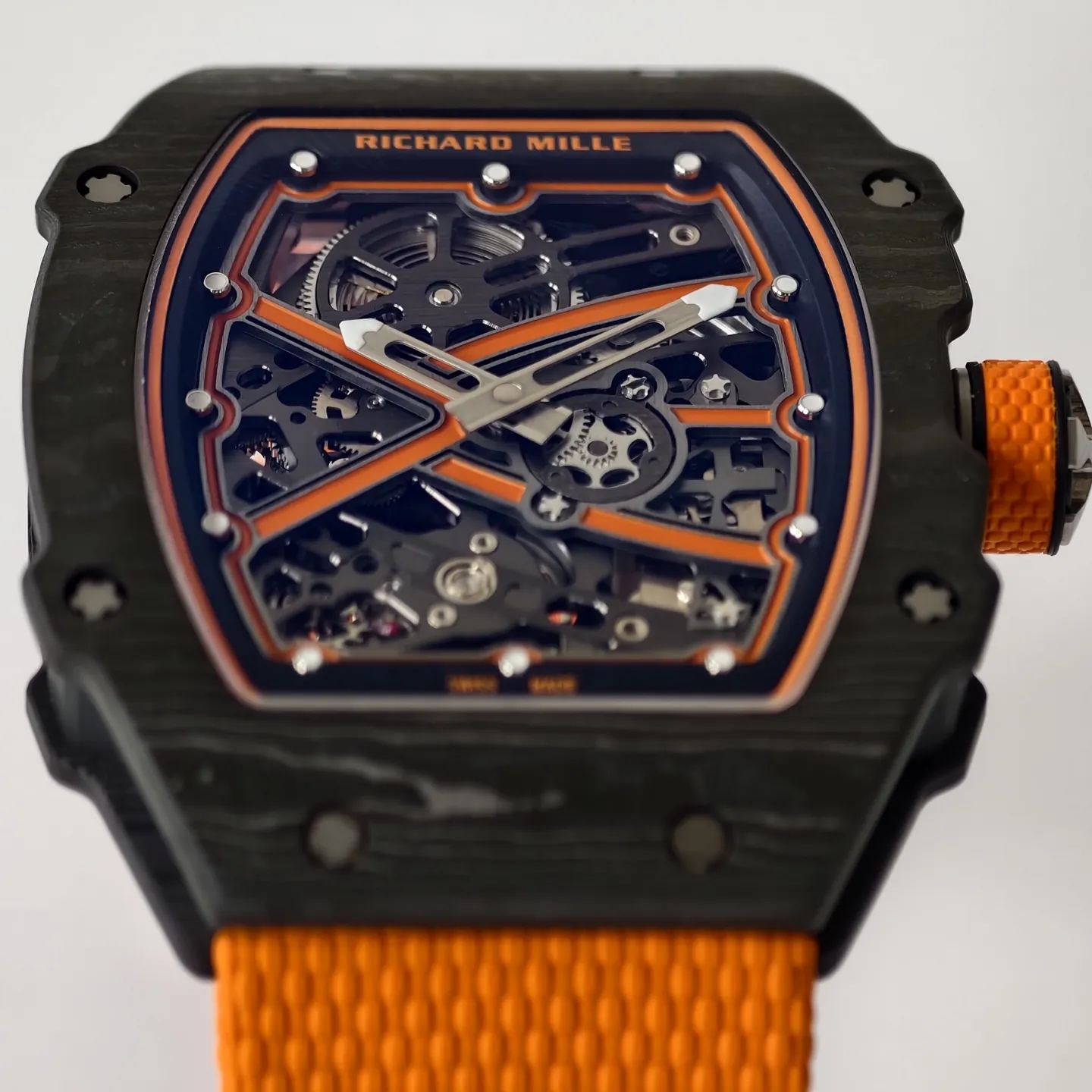 UMI Richard Mille RM 67-02 McLaren Lando Norris Black Carbon TPT Orange Fabric Strap Replica Watch Dial Detail 2