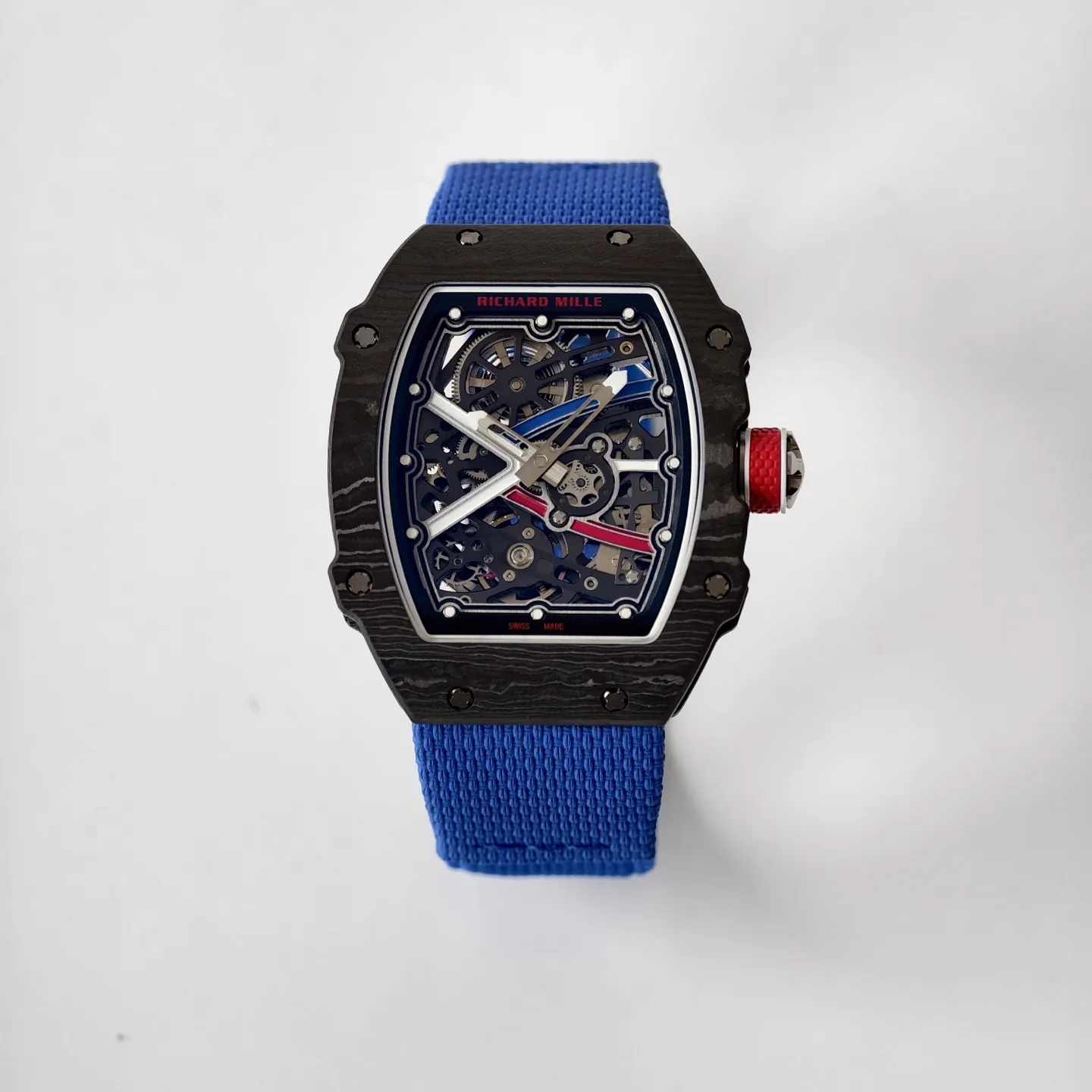 UMI Richard Mille RM 67-02 Automatic Carbon TPT Case Blue Elastic Fabric Strap Replica Watch Front View