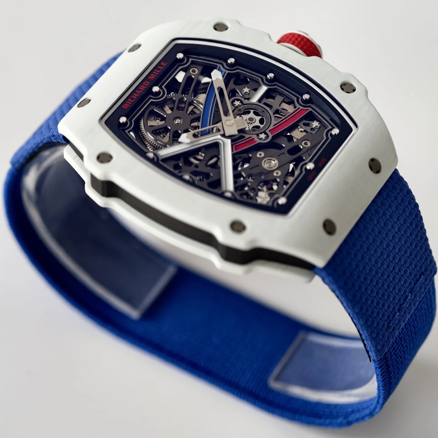 UMI Richard Mille RM 67-02 Alexis Pinturault White Quartz TPT Carbon Blue Strap Automatic Watch Side View 1