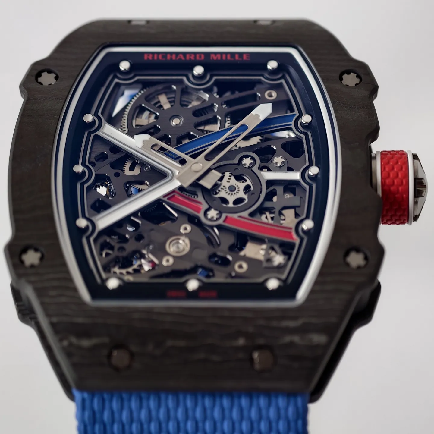 UMI Richard Mille RM 67-02 Automatic Carbon TPT Case Blue Elastic Fabric Strap Replica Watch Dial Detail 2