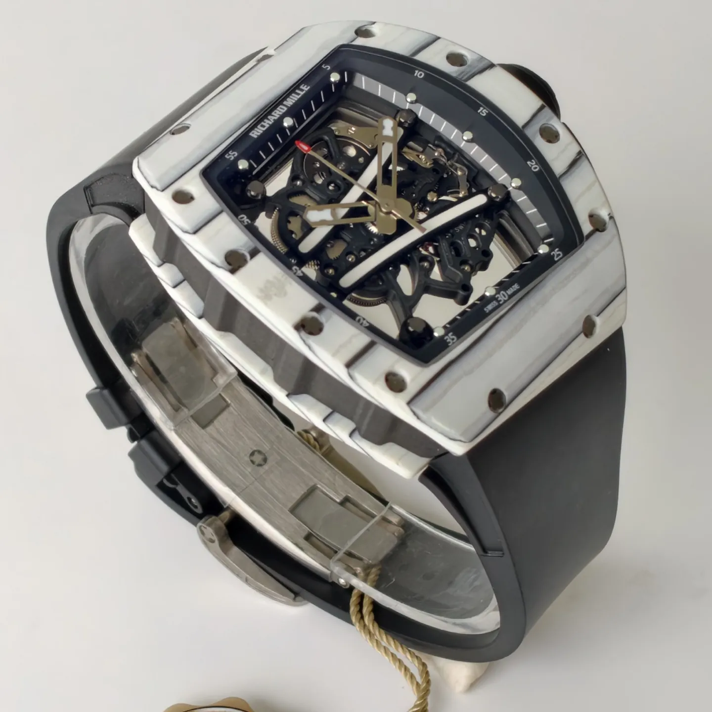 UMI RM 61-01 Yohan Blake Skeleton Dial White Forged Carbon Sports Replica Watch Side View 2