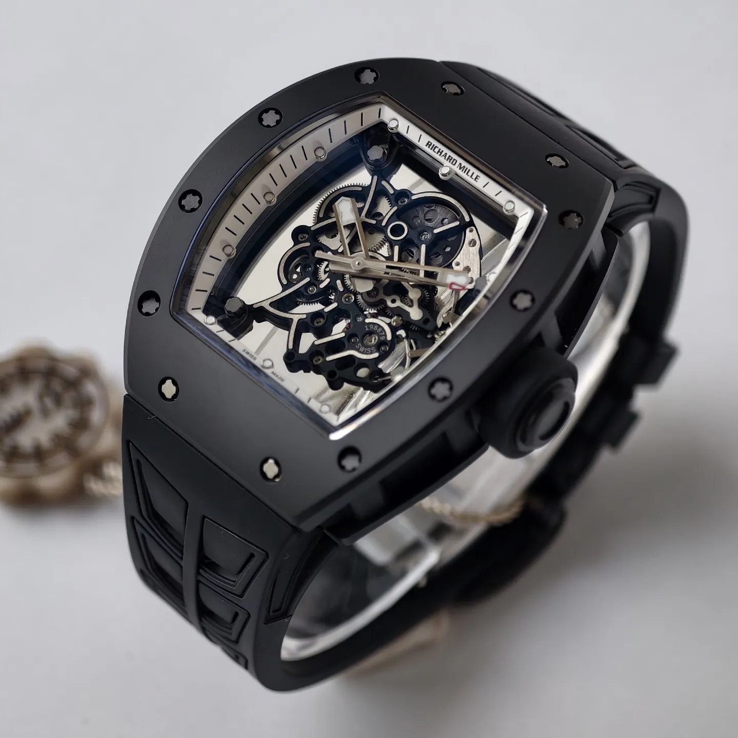 UMI Richard Mille RM 055 Bubba Watson Black Ceramic White Flange Replica Watch - Side View