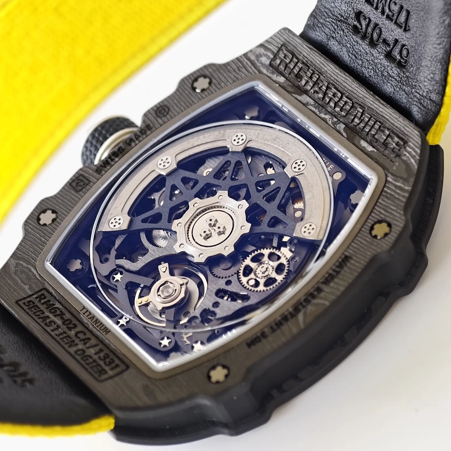 UMI Richard Mille RM 67-02 UAE Edition Black Carbon TPT Yellow Strap Skeleton Replica Watch Back View