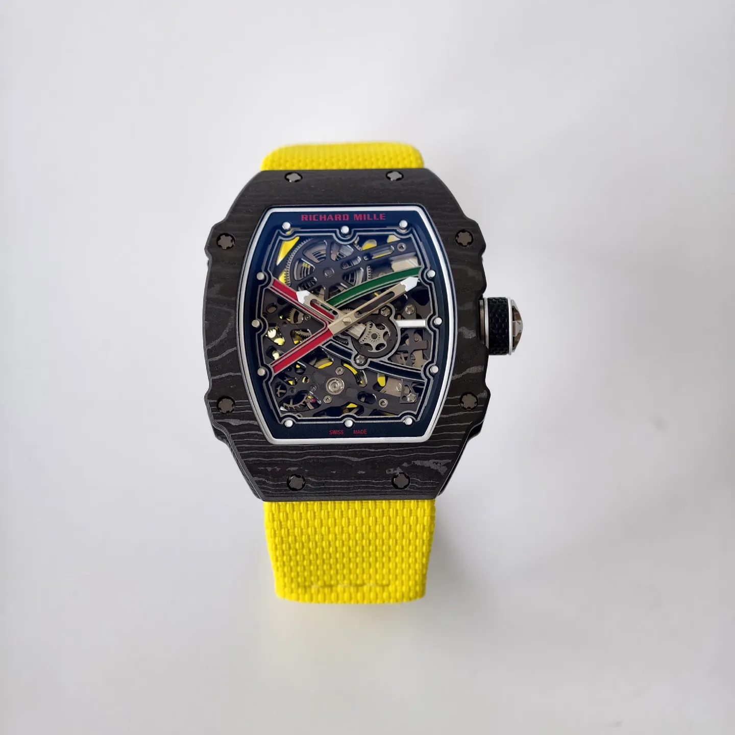 UMI Richard Mille RM 67-02 UAE Edition Black Carbon TPT Yellow Strap Skeleton Replica Watch Front View