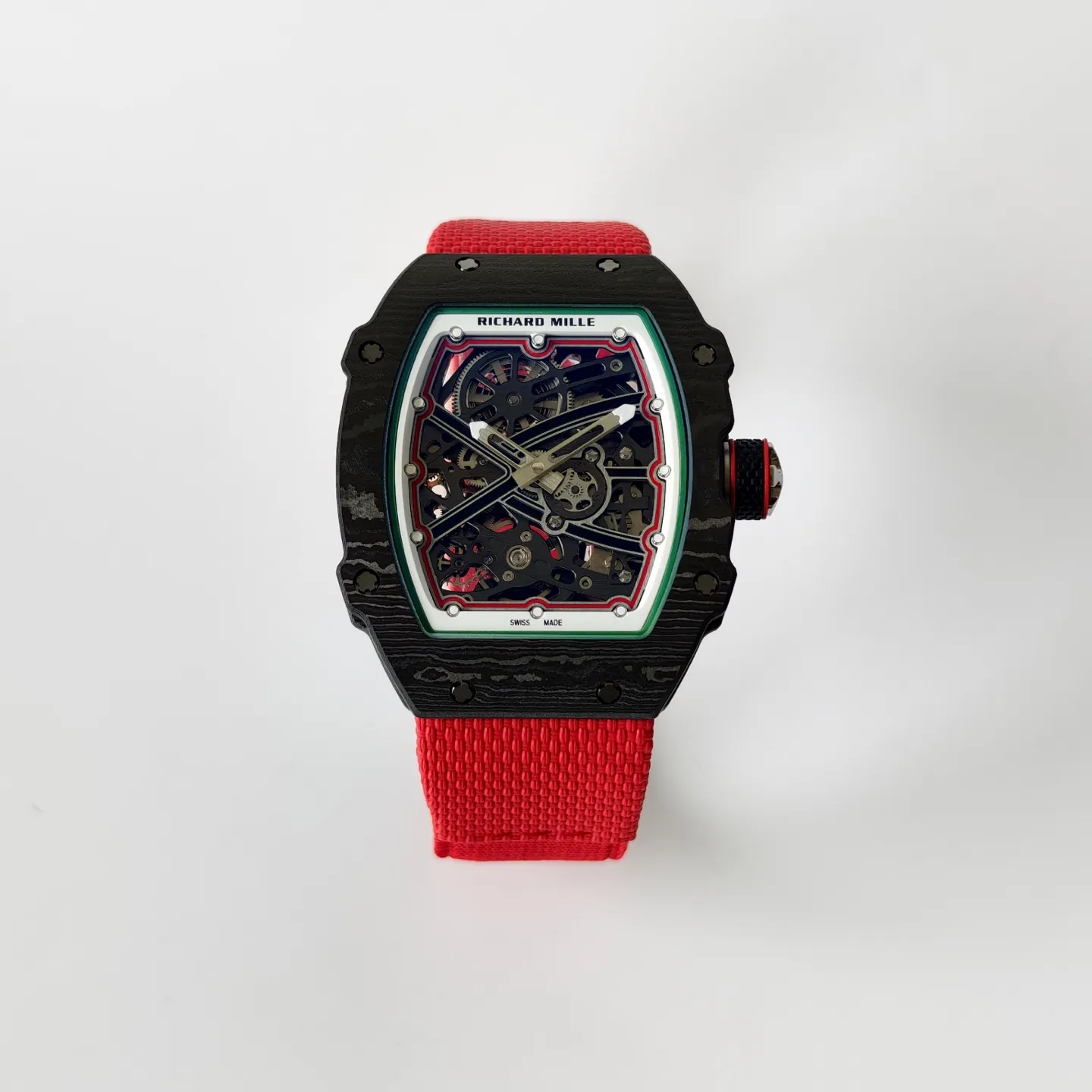 UMI Richard Mille RM 67-02 Extra Flat Italy Carbon TPT Skeleton Red Fabric Strap Replica Watch Front View