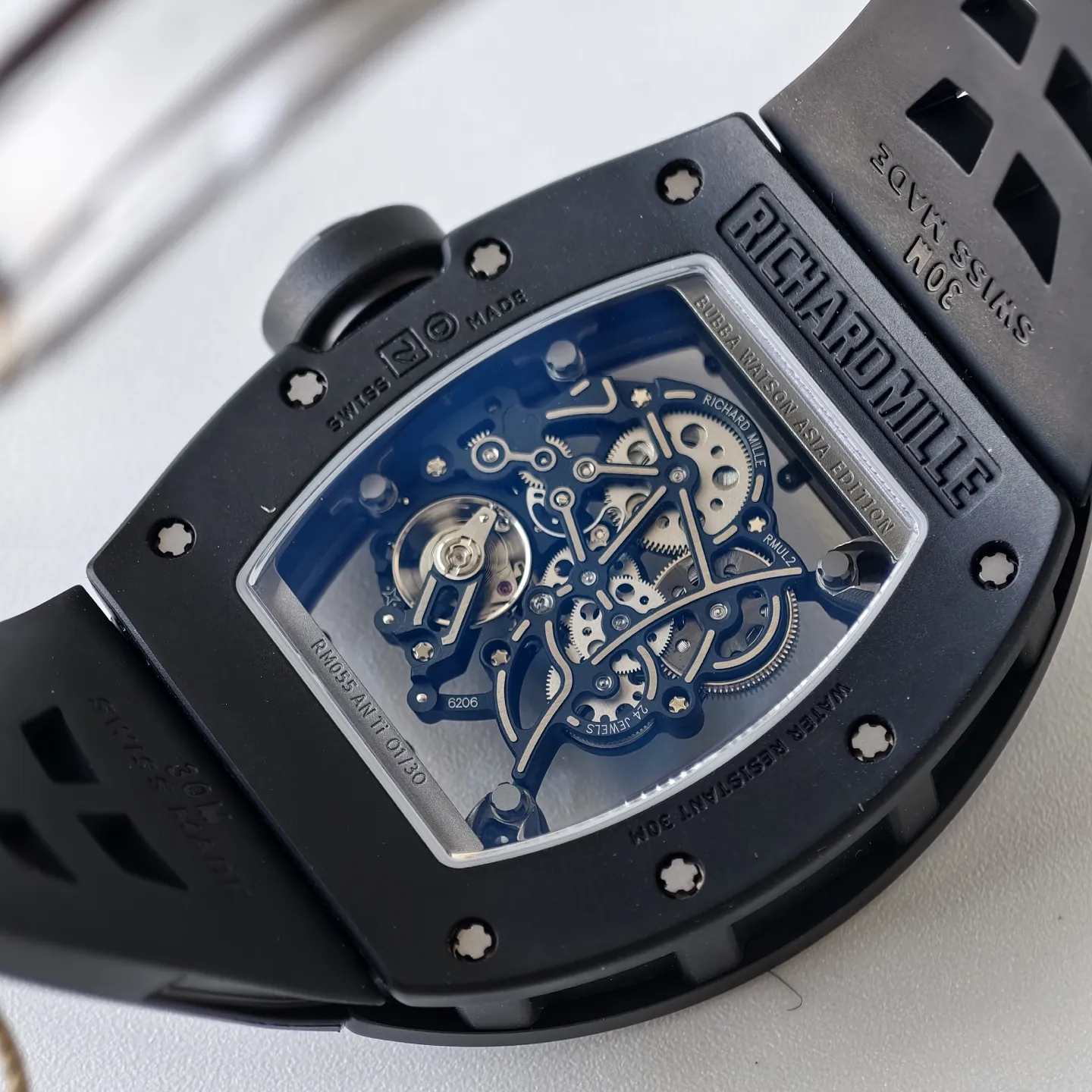 UMI Richard Mille RM 055 Bubba Watson Best Replica with Black Ceramic Case Red Flange RMUL2 Movement - Back view