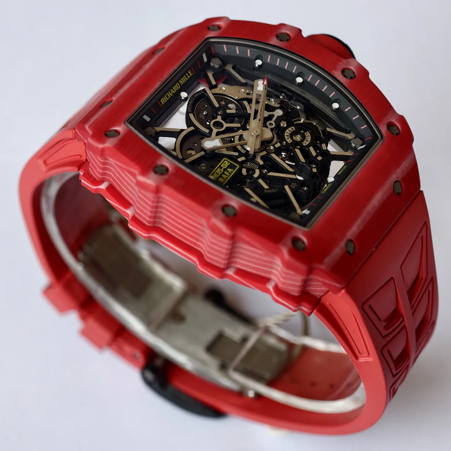 UMI RM 35-02 Rafael Nadal Red Quartz TPT Case Red Rubber Strap Replica Watch Side View 1