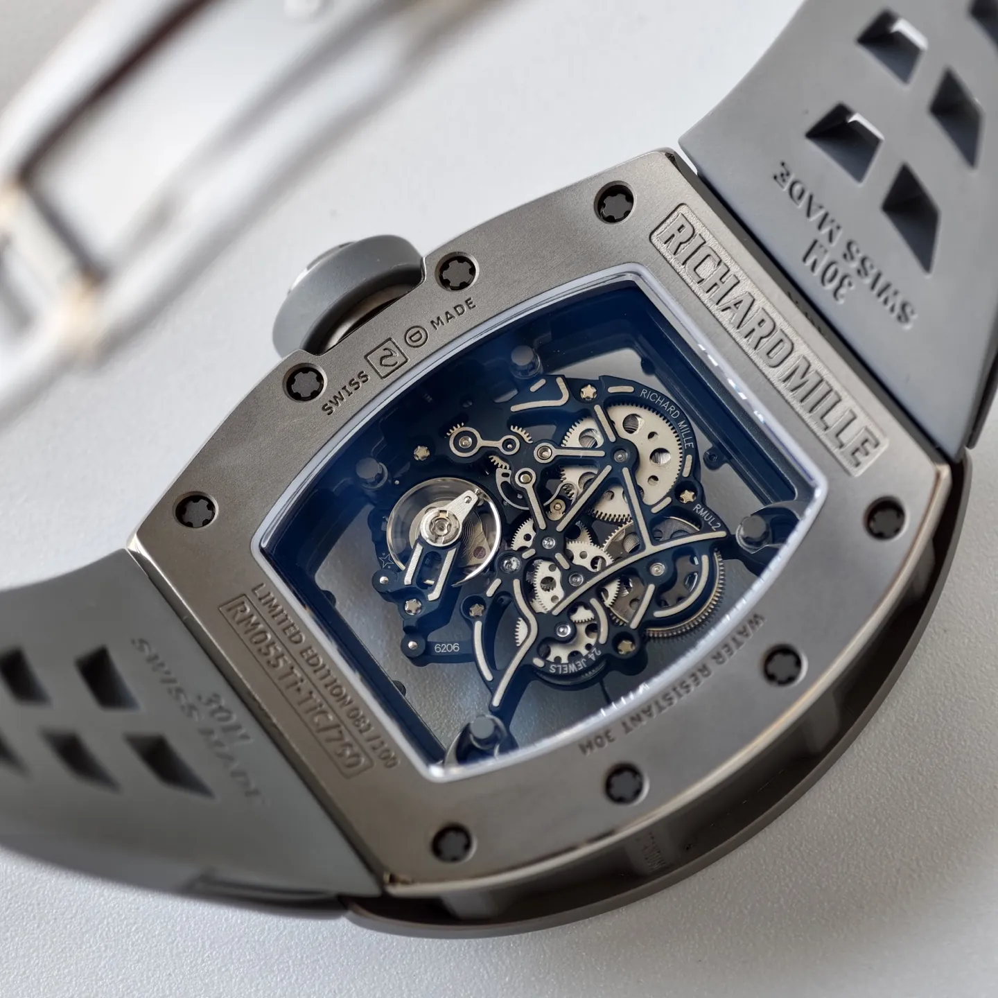 UMI Richard Mille RM 055 Bubba Watson All Grey Super Clone Skeleton Dial Ceramic Case RMUL2 Movement - Back view