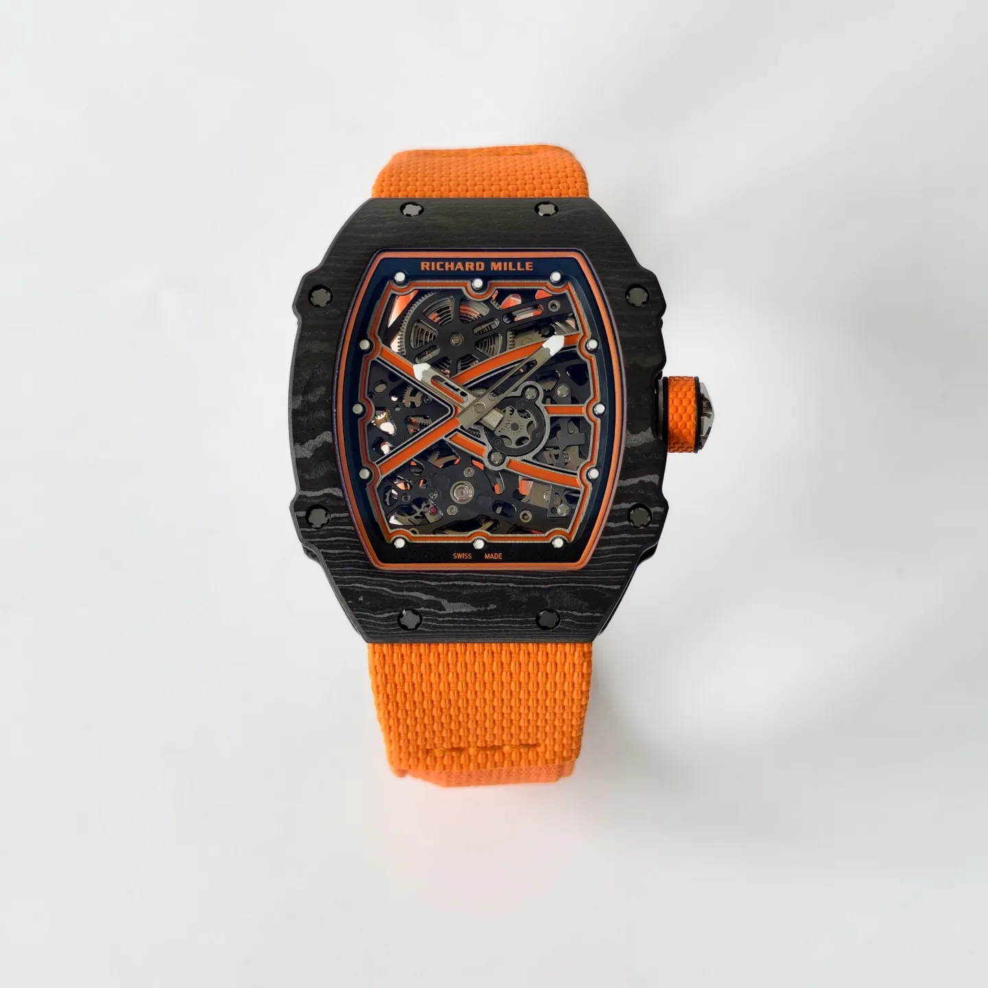 UMI Richard Mille RM 67-02 McLaren Lando Norris Black Carbon TPT Orange Fabric Strap Replica Watch Front View