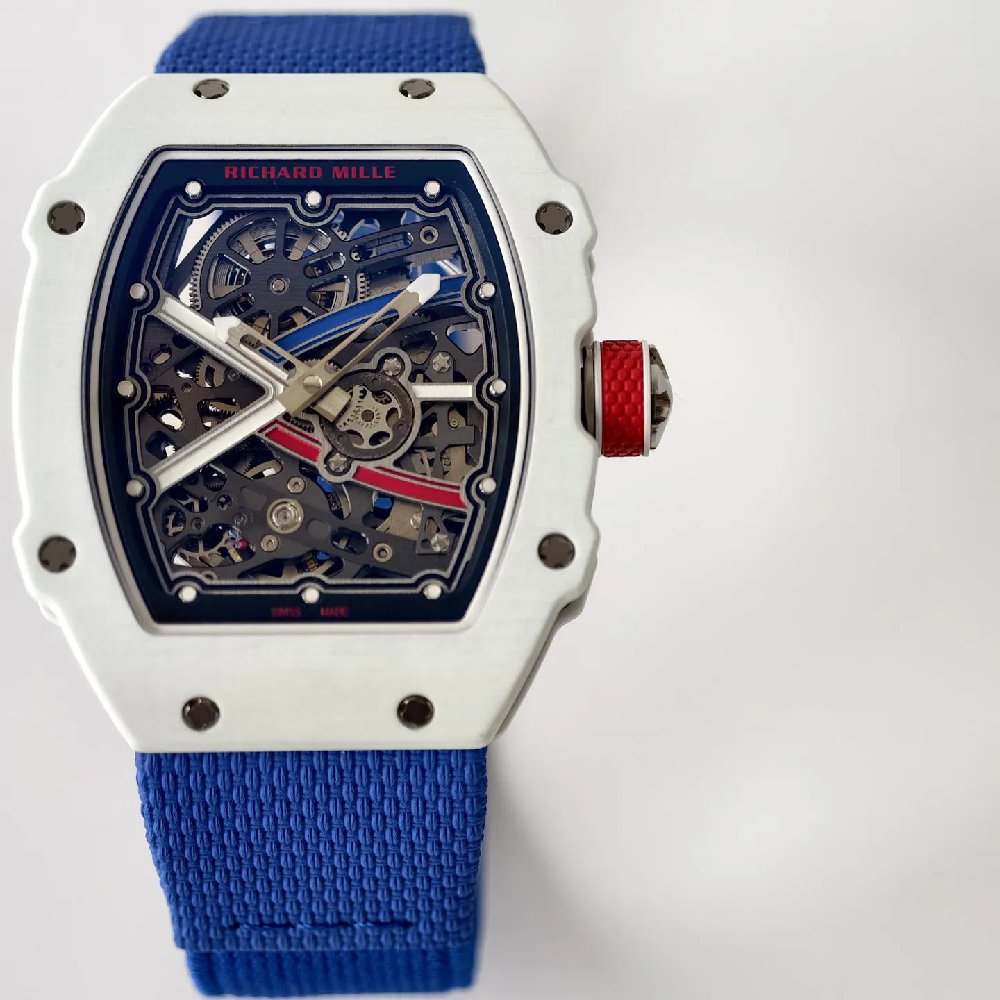 UMI Richard Mille RM 67-02 Alexis Pinturault White Quartz TPT Carbon Blue Strap Automatic Watch Dial Detail 1