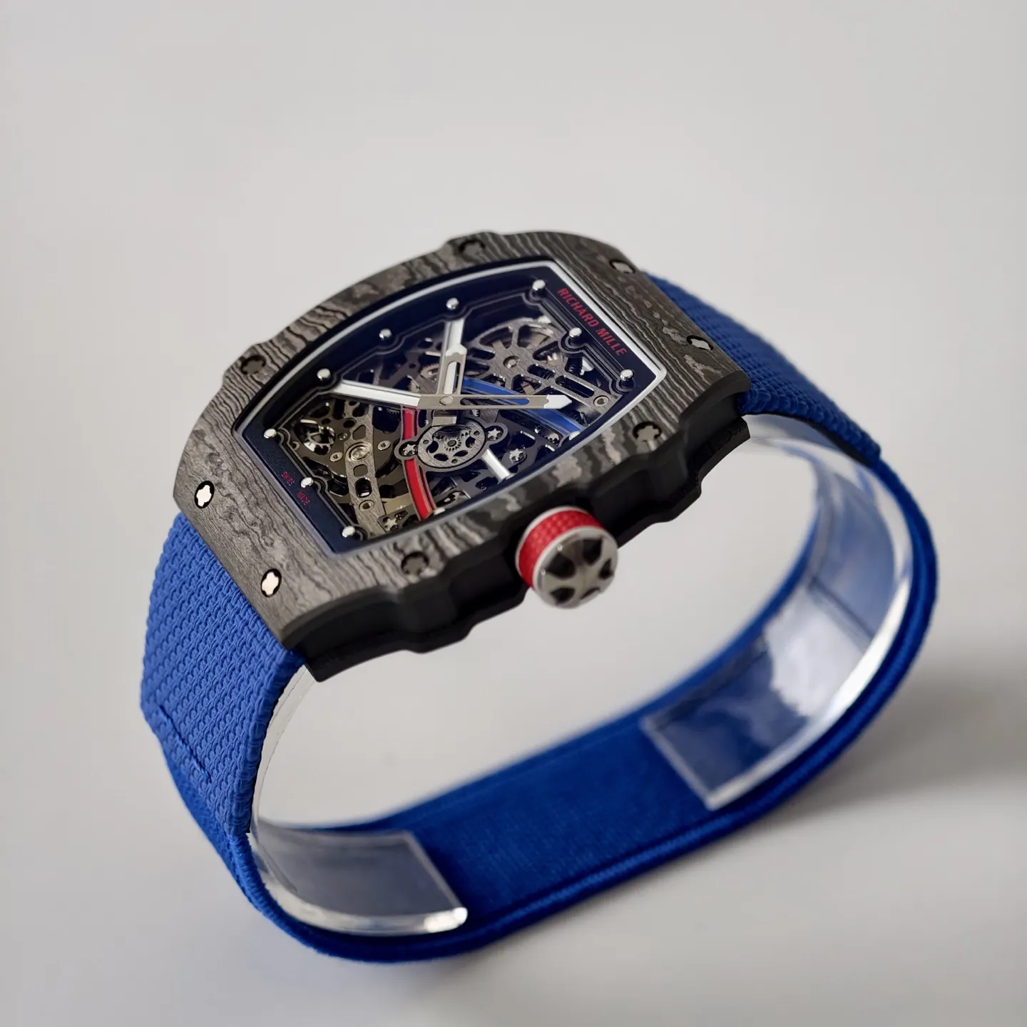 UMI Richard Mille RM 67-02 Automatic Carbon TPT Case Blue Elastic Fabric Strap Replica Watch Side View 2