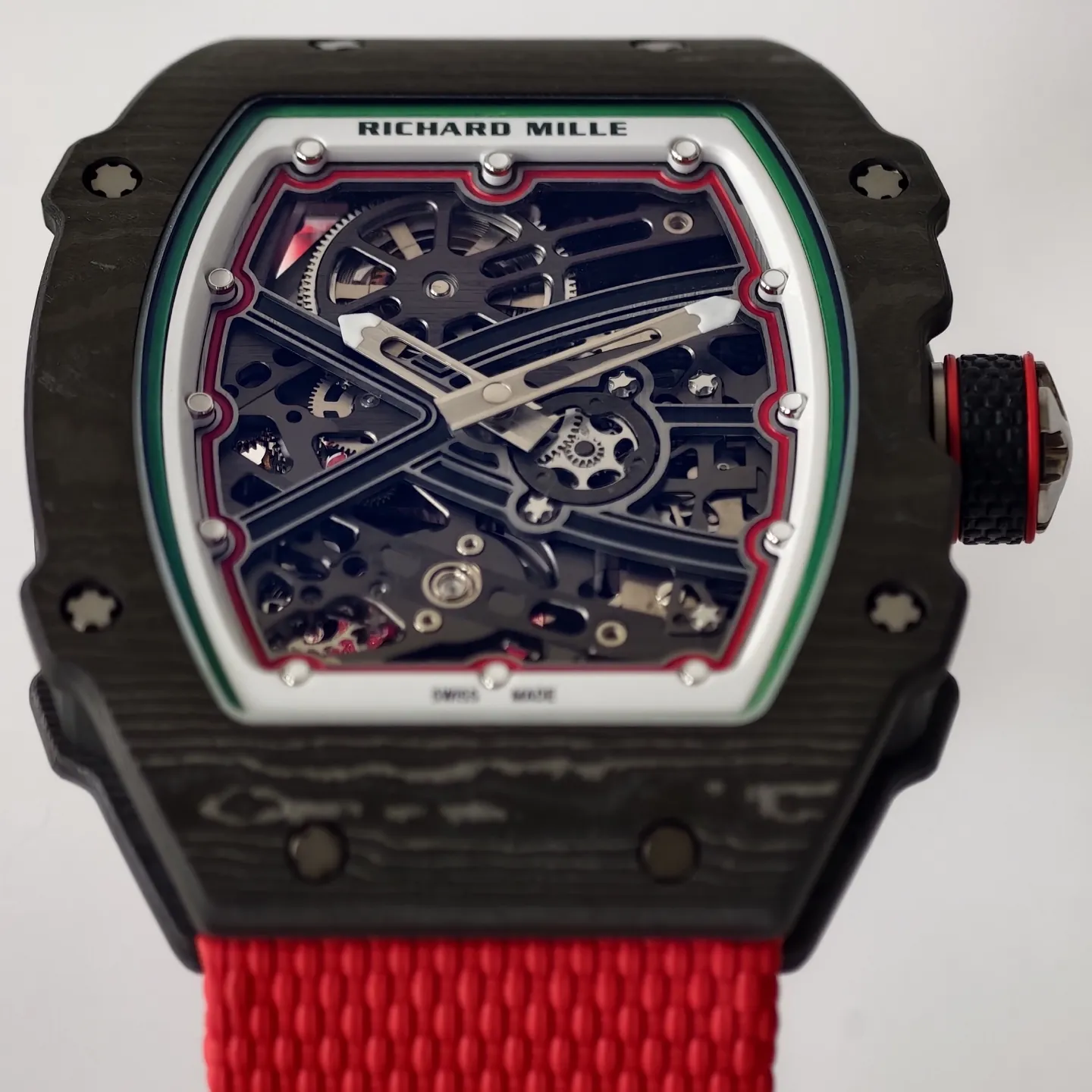 UMI Richard Mille RM 67-02 Extra Flat Italy Carbon TPT Skeleton Red Fabric Strap Replica Watch Dial Detail 2