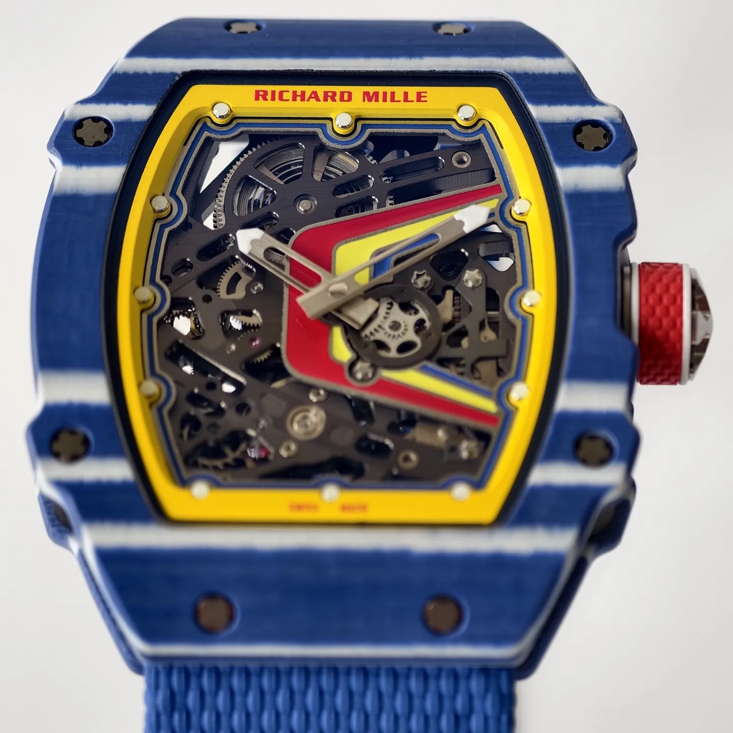 UMI RM 67-02 Fernando Alonso Blue Carbon Case Yellow Bezel Blue Fabric Strap Replica Watch Dial Detail 2