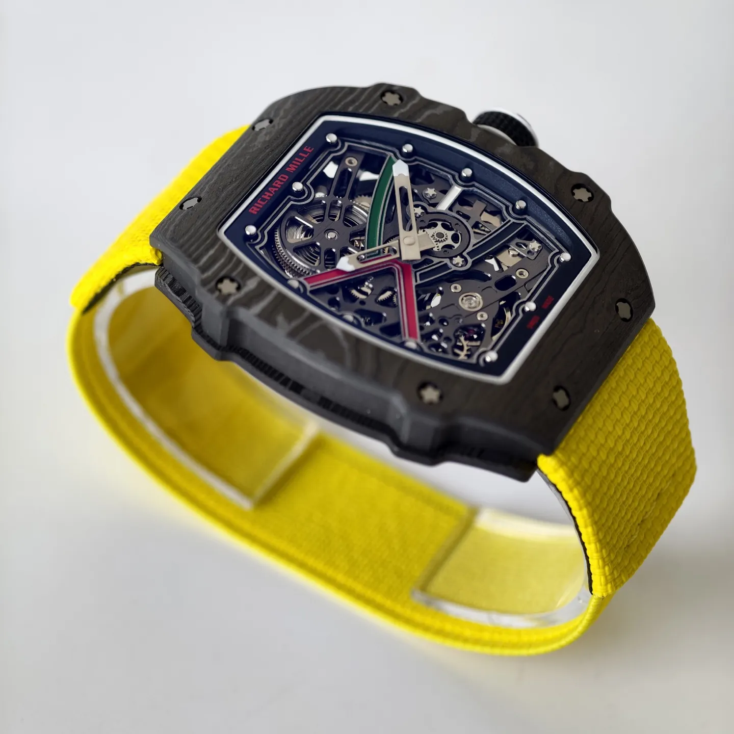 UMI Richard Mille RM 67-02 UAE Edition Black Carbon TPT Yellow Strap Skeleton Replica Watch Side View
