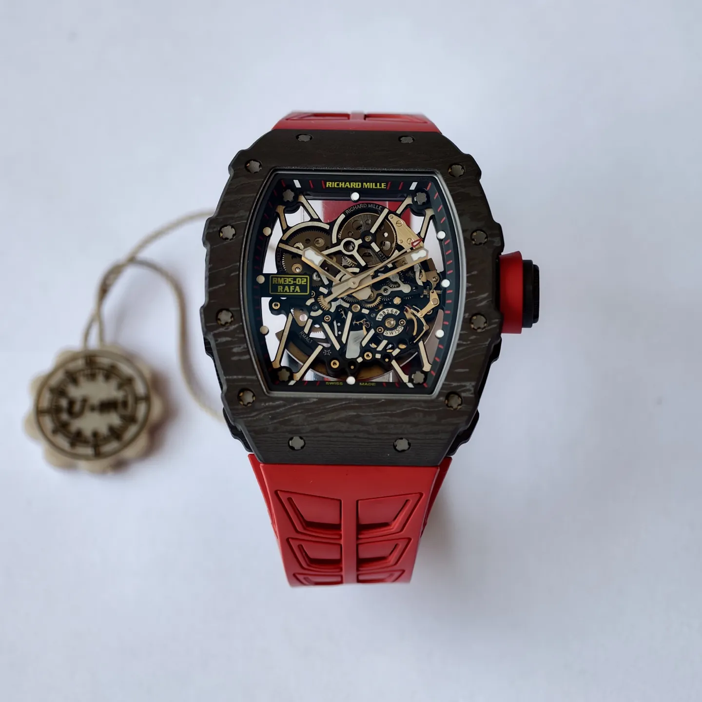 UMI Richard Mille RM 35-02 Rafael Nadal Carbon TPT Super Clone Watch -  Red Strap - Front View