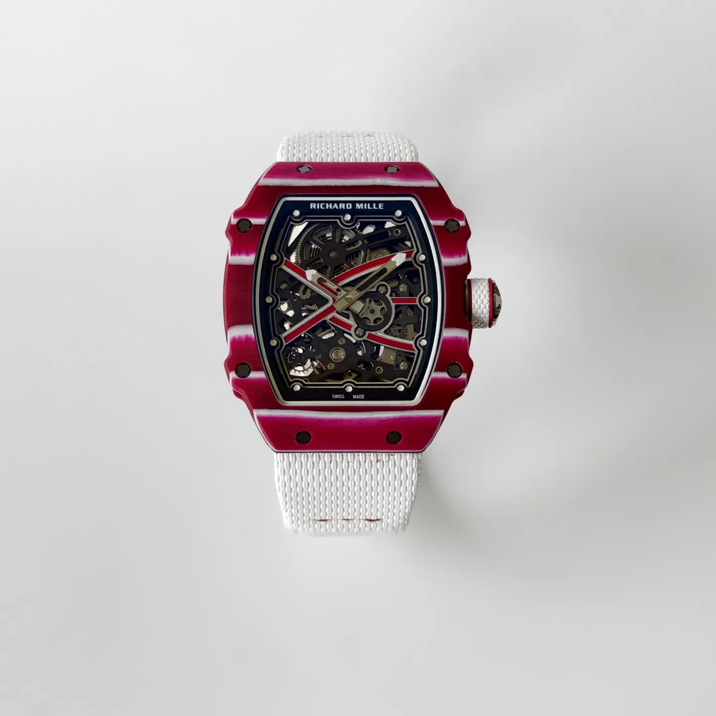 UMI Richard Mille RM 67-02 Mutaz Barshim Burgundy Red & White Quartz TPT Carbon White Strap Replica Watch Front View