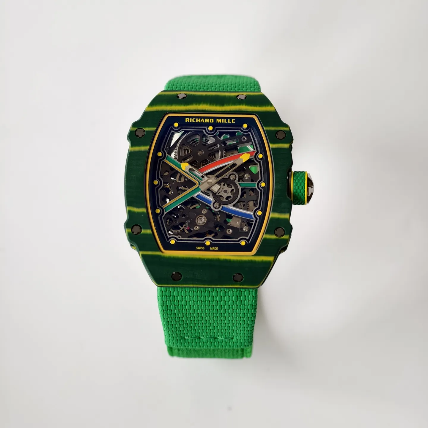UMI RM 67-02 Van Niekerk Green Carbon Yellow Bezel Green Fabric Strap Replica Watch Front View