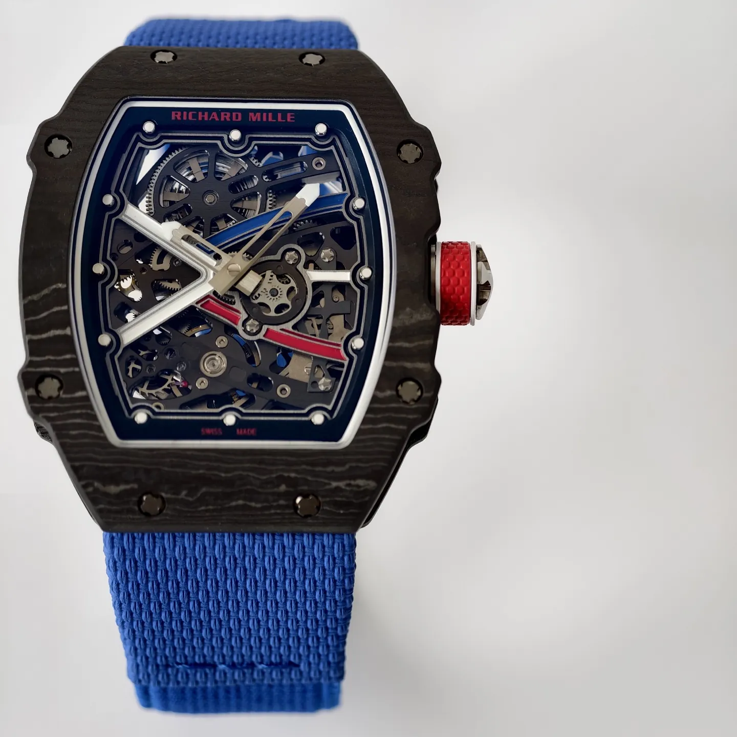 UMI Richard Mille RM 67-02 Automatic Carbon TPT Case Blue Elastic Fabric Strap Replica Watch Dial Detail 1