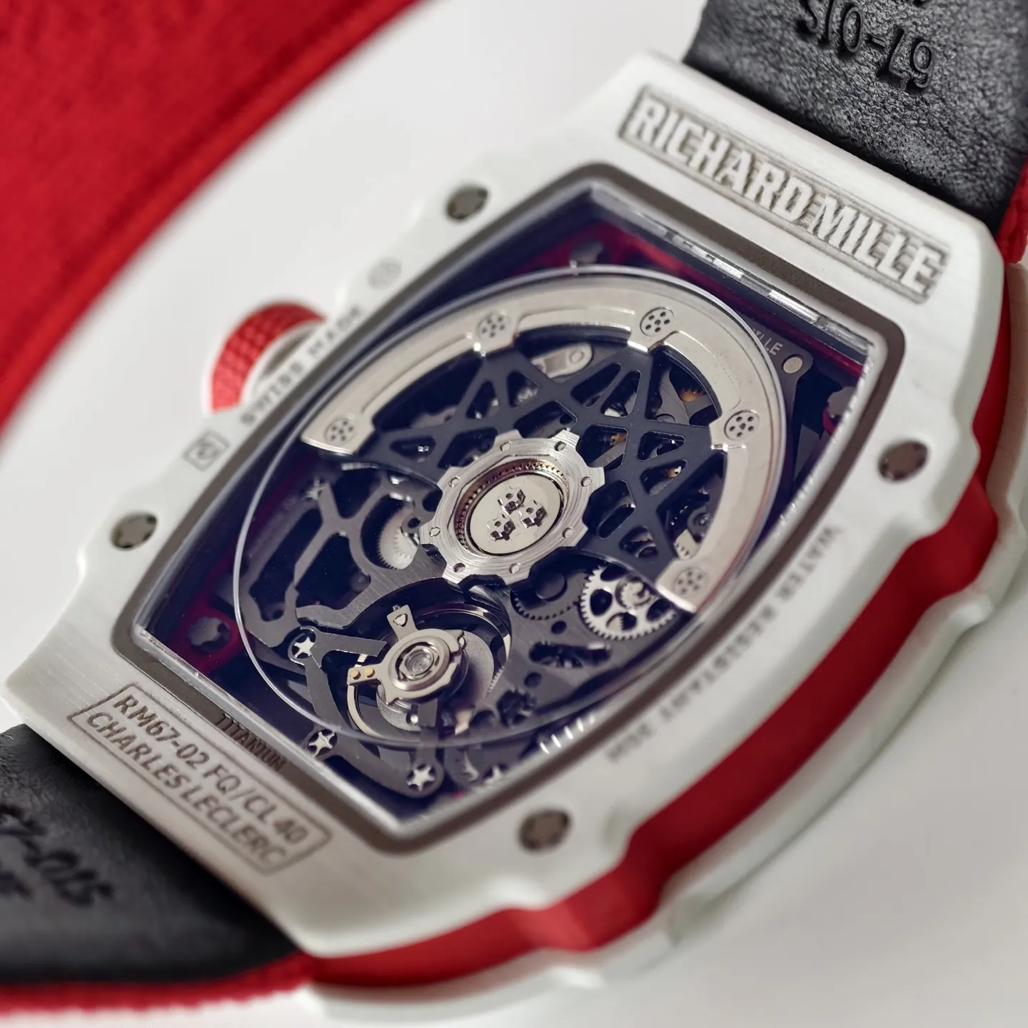 UMI RM 67-02 Charles Leclerc Skeleton Dial White Carbon Red Fabric Strap Replica Watch Back View