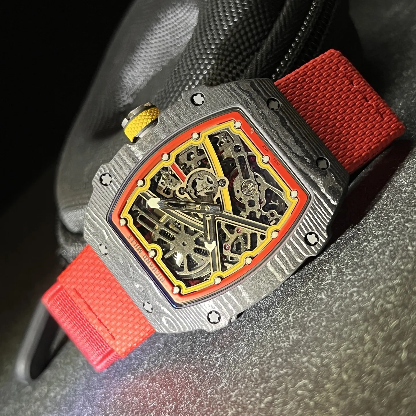 UMI RM 67-02 Alexander Zverev Skeleton Red Dial Red Strap Carbon Fiber Sports Replica Watch Side View 3