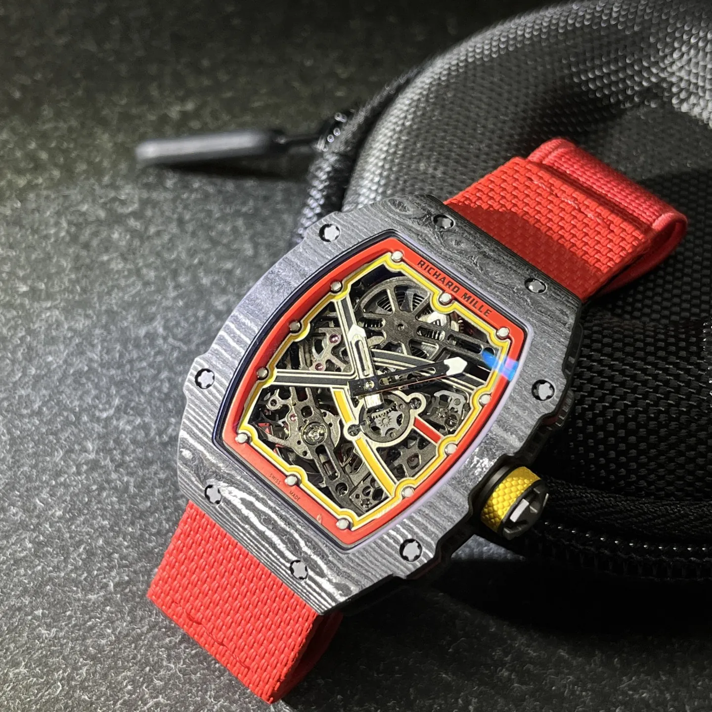 UMI RM 67-02 Alexander Zverev Skeleton Red Dial Red Strap Carbon Fiber Sports Replica Watch Side View 1