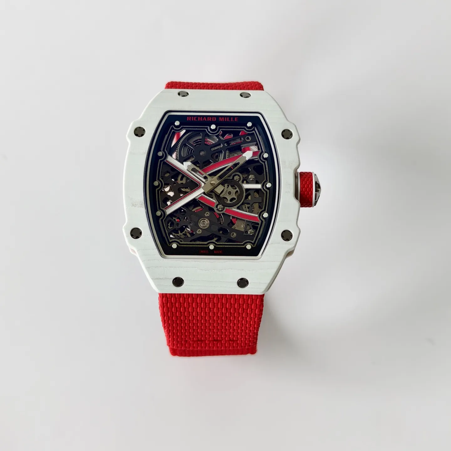 UMI RM 67-02 Charles Leclerc Skeleton Dial White Carbon Red Fabric Strap Replica Watch Front View