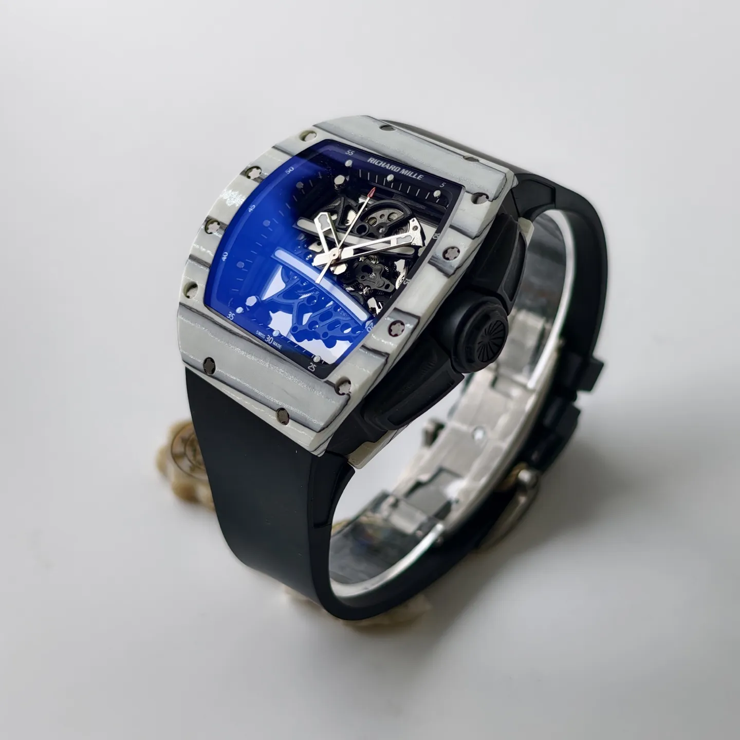 UMI RM 61-01 Yohan Blake Skeleton Dial White Forged Carbon Sports Replica Watch Side View