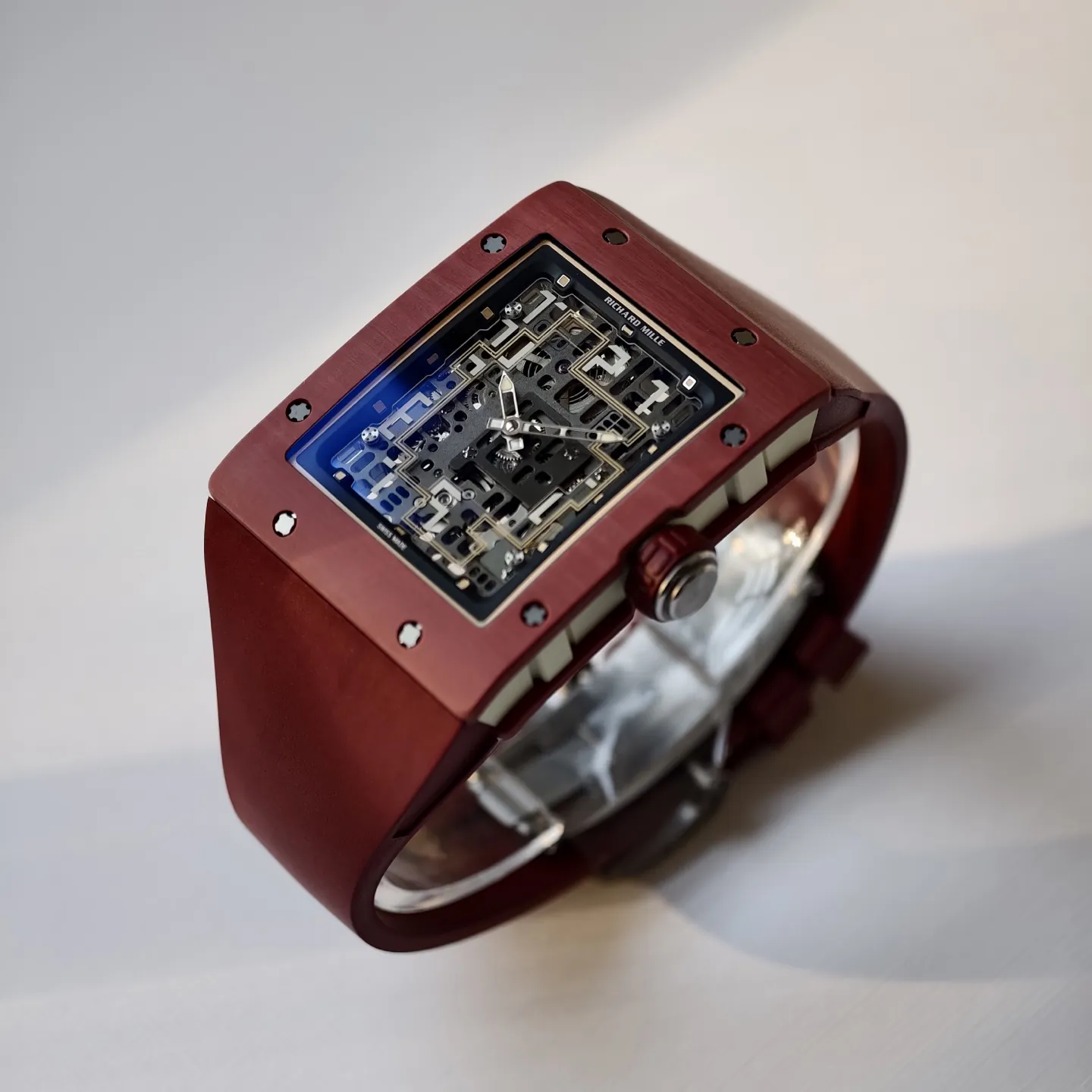 UMI Richard Mille RM 16-02 Terracotta Quartz TPT Skeleton Red Rubber Strap Replica Watch Side View 2