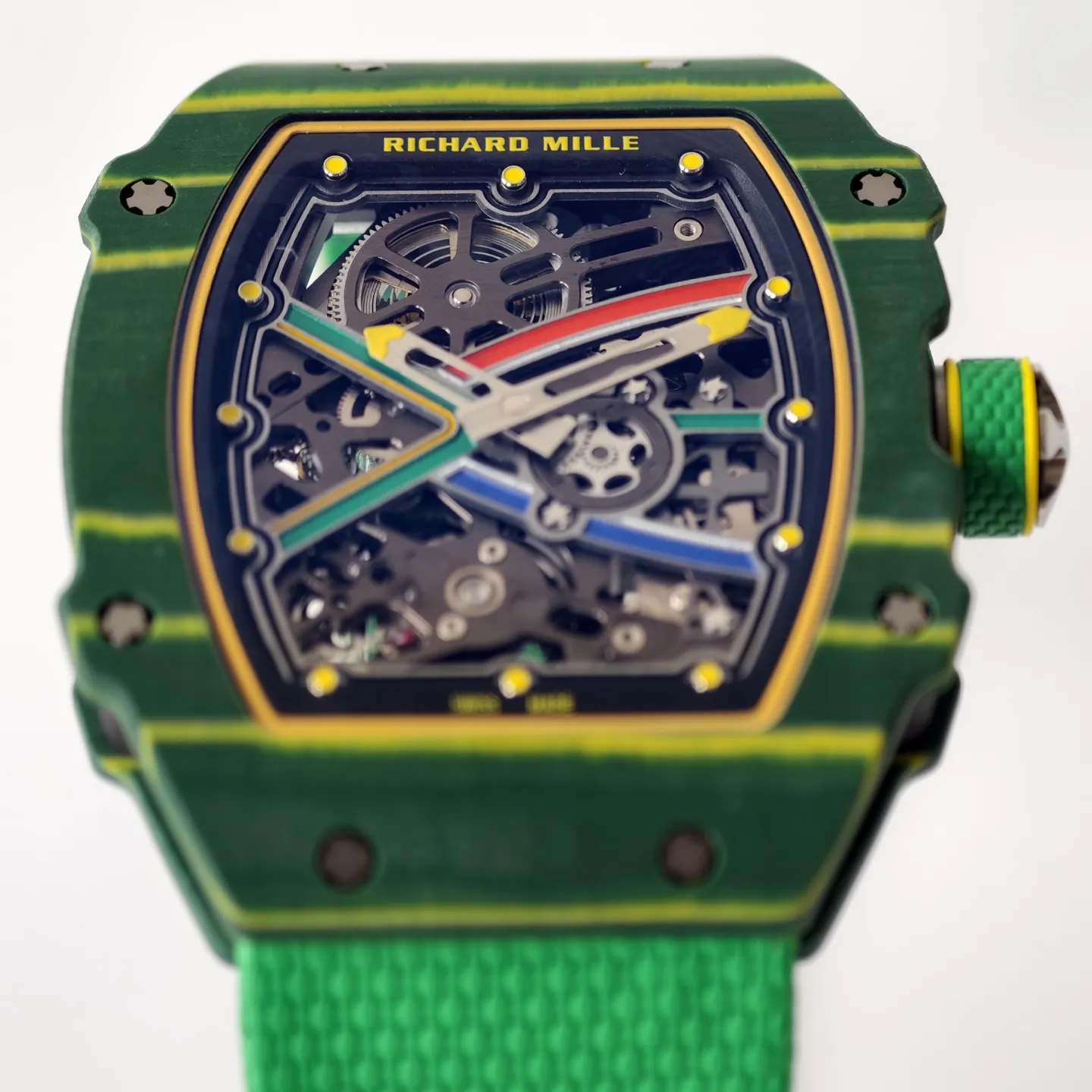 UMI RM 67-02 Van Niekerk Green Carbon Yellow Bezel Green Fabric Strap Replica Watch Dial Detail 2