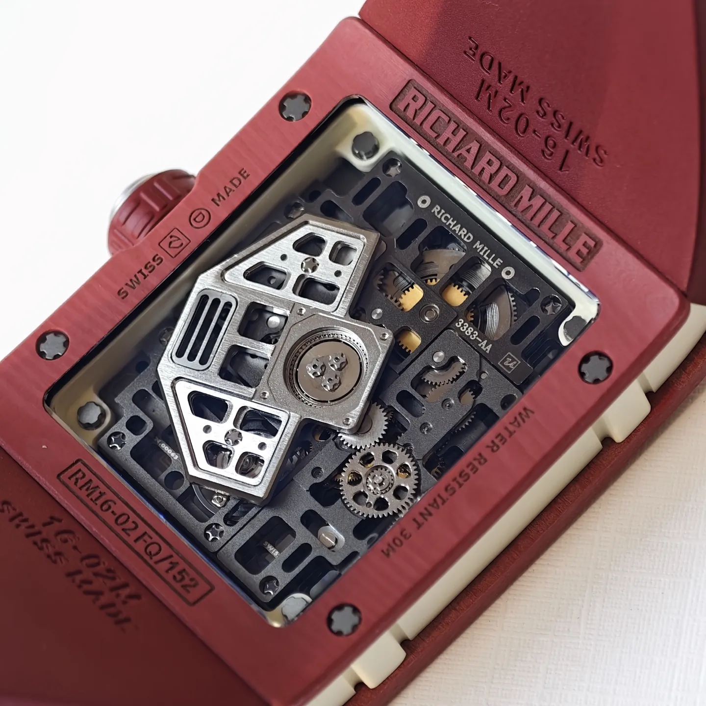 UMI Richard Mille RM 16-02 Terracotta Quartz TPT Skeleton Red Rubber Strap Replica Watch Back View