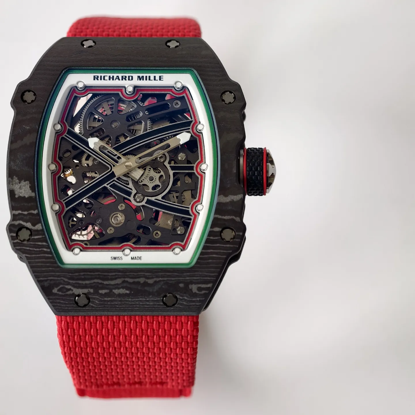 UMI Richard Mille RM 67-02 Extra Flat Italy Carbon TPT Skeleton Red Fabric Strap Replica Watch Dial Detail 1
