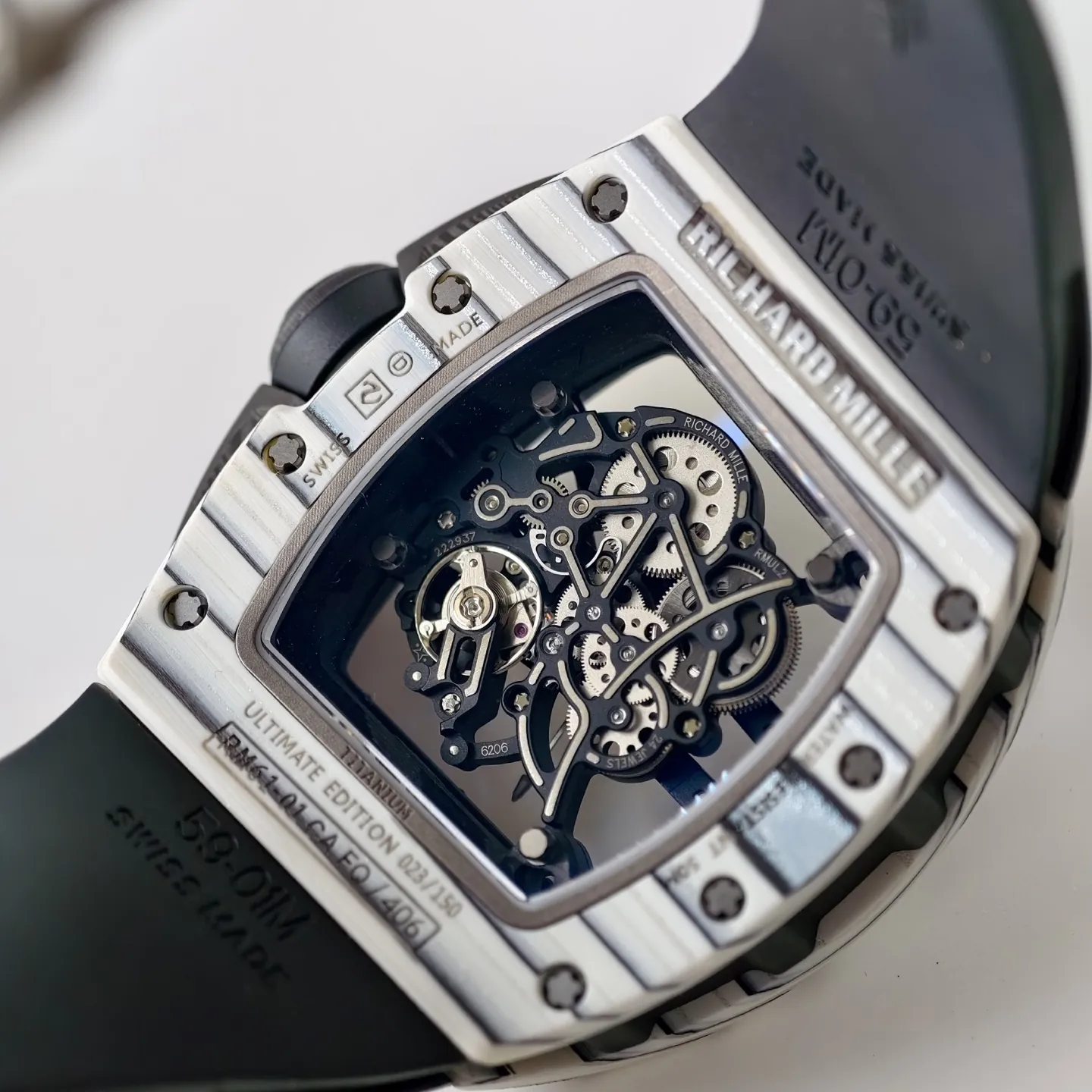 UMI RM 61-01 Yohan Blake Skeleton Dial White Forged Carbon Sports Replica Watch Back View