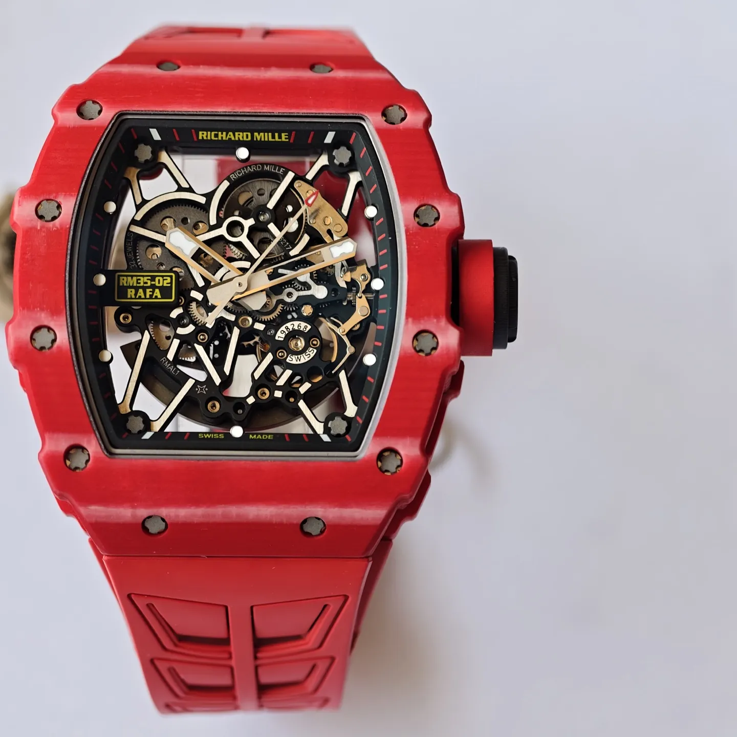 UMI RM 35-02 Rafael Nadal Red Quartz TPT Case Red Rubber Strap Replica Watch Dial Detail 1