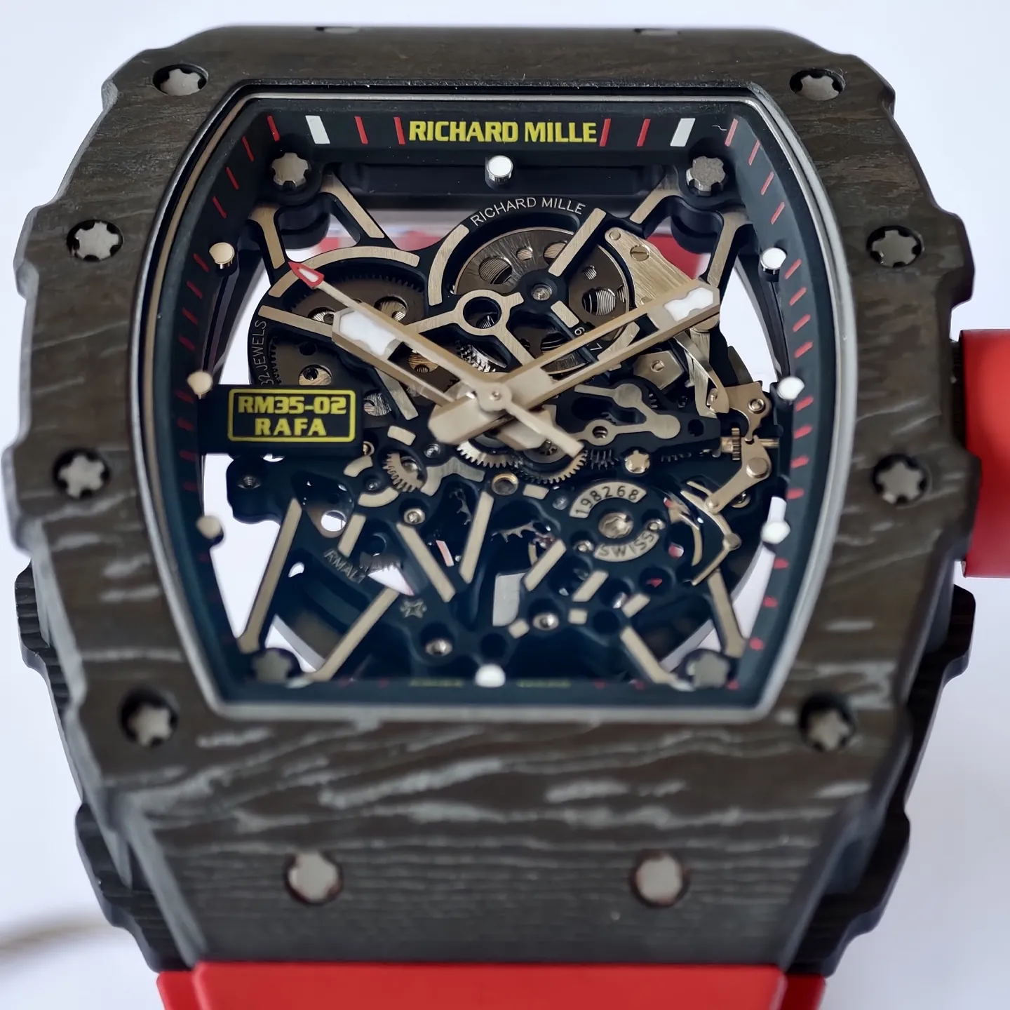 UMI Richard Mille RM 35-02 Rafael Nadal Carbon TPT Super Clone Watch -  Red Strap - Dial Detail 2