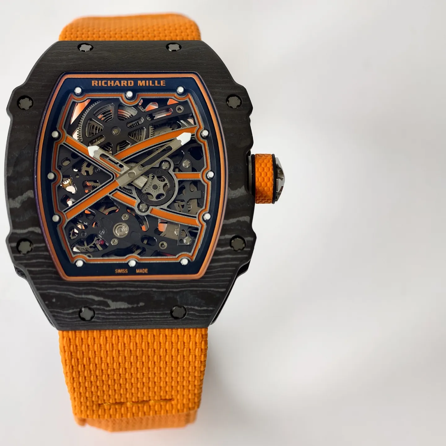 UMI Richard Mille RM 67-02 McLaren Lando Norris Black Carbon TPT Orange Fabric Strap Replica Watch Dial Detail 1