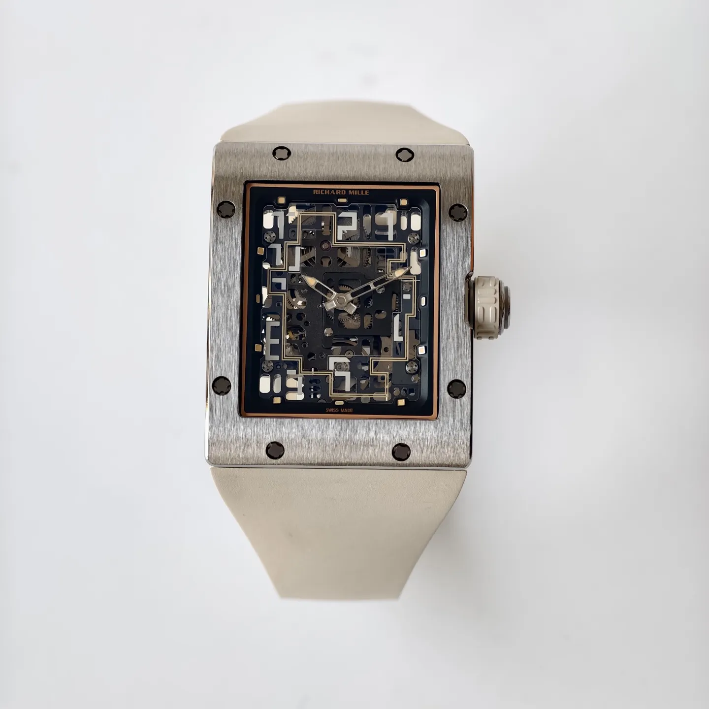 UMI RM 16-02 Extra Flat Brushed Titanium Beige Rubber Strap Replica Watch Front View